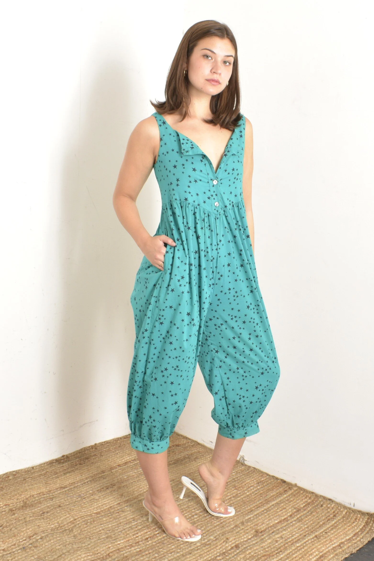 1980s Laura Ashley Star Print Jumpsuit-XS/S — La Poubelle Vintage